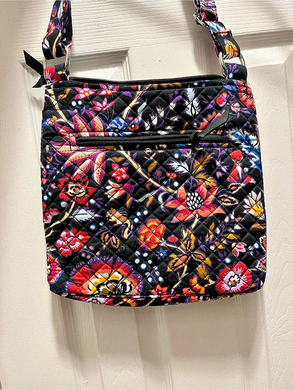 Vera Bradley Iconic Triple Zip Hipster Floral Crossbody Bag Black & Multicolor